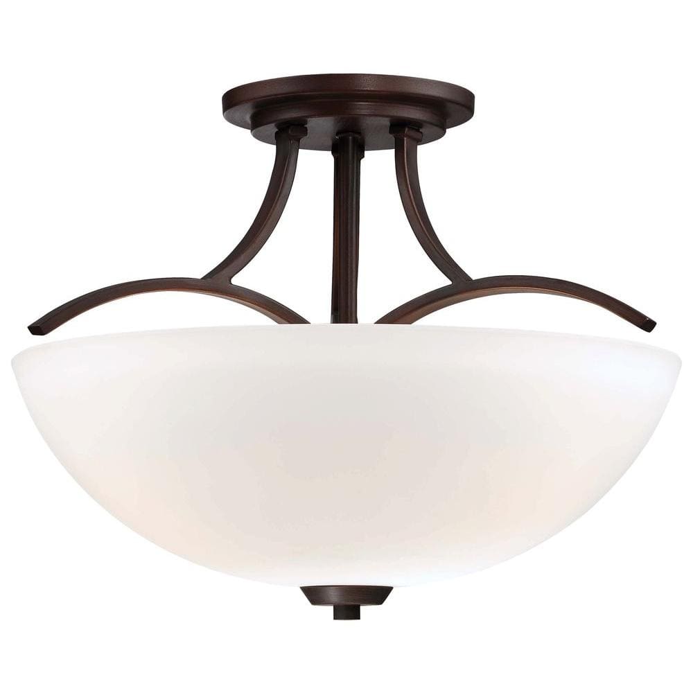 Overland Park Vintage Bronze 3-Light Bowl Semi-Flush Mount with Etched White Glass