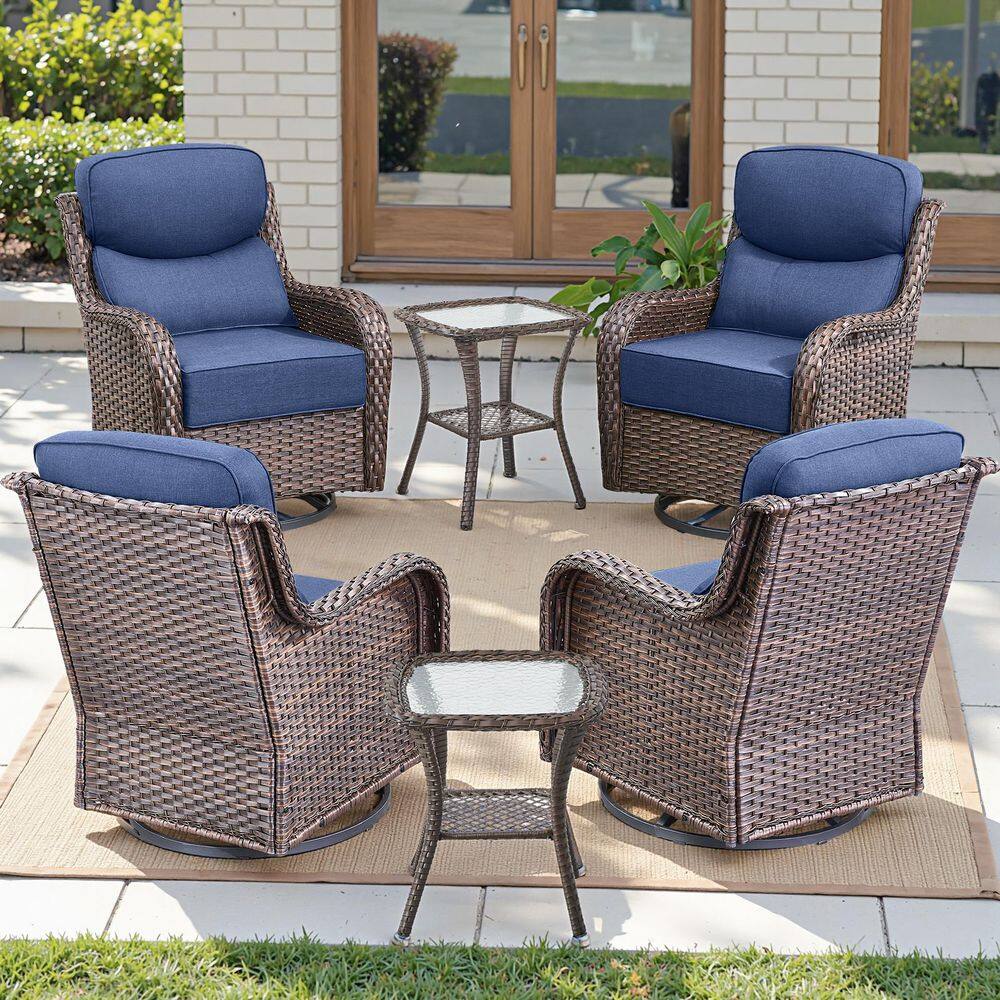 Jhxl Series 6-Piece Brown Wicker Patio Conversation Deep Seating Set with Blue Cushions price history on PriceWatchPro