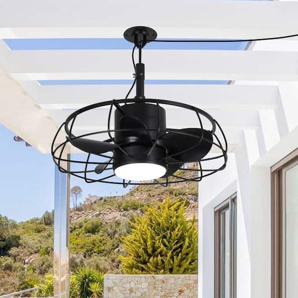 20 in. Indoor/Outdoor LED Waterproof Matte Black Bladeless Ceiling Fan with Light and Remote Control for Patio