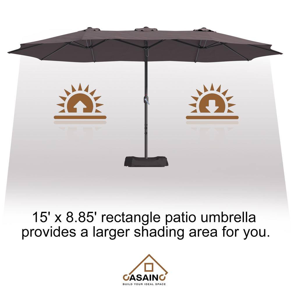 15ft Coffee Steel Double-Sided Outdoor Patio Umbrella