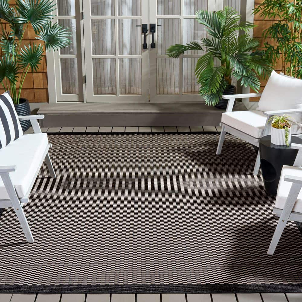 Beach House 5 ft. x 8 ft. Black/Beige Geometric Border Indoor/Outdoor Area Rug price history on PriceWatchPro