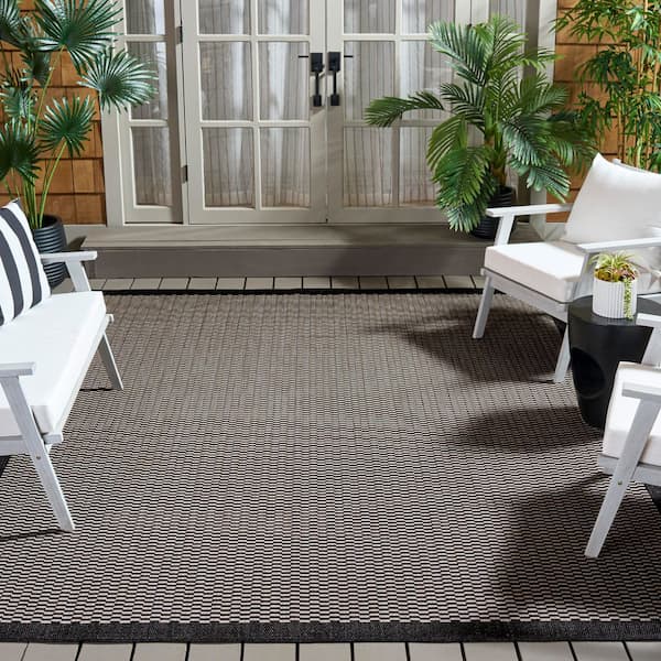 Beach House 5 ft. x 8 ft. Black/Beige Geometric Border Indoor/Outdoor Area Rug