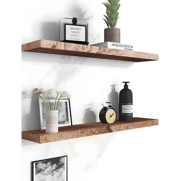 24 in. W x 6 in. D Light Walnut Wood Decorative Wall Shelf - Set
