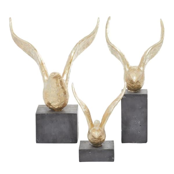 Litton Lane Gold Polystone Handmade Bird Sculpture (Set of 3)