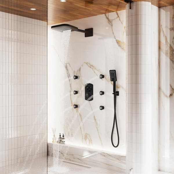 4-Spray 22 in. Wall Mount Dual Shower Heads and Handheld Shower Head with 1.8 GPM 6-Body Spray in Matte Black