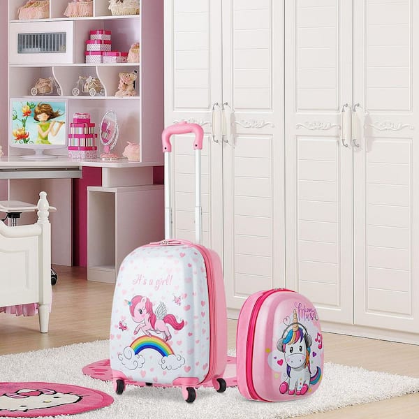 2PC Kids Luggage Set 12 in. Backpack and 16 in. Rolling Suitcase for School Travel ABS