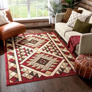 Persa Enola Tribal Geometric Southwestern Red 3 ft. 11 in. x 5 ft. 3 in. Area Rug