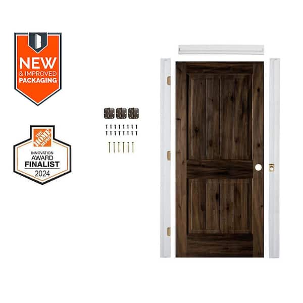 Krosswood Doors Assembly Required 30 in. x 80 in. Knotty Alder Sq.Top VG Left-Hand Black Stain Wood Interior Door Kit w/Separate Jamb