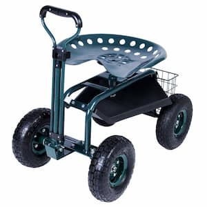 21.2 in. H 330 lbs. Weight Capacity Rolling Garden Cart with Tool Tray and 360 Swivel Work Seat
