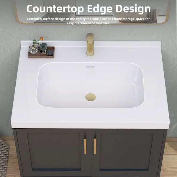 Zeafive 30 in. W x 22 in. D Solid Surface White Rectangular Single
