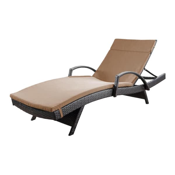 Salem Multi-Brown 2-Piece Faux Rattan Outdoor Patio Chaise Lounge with Caramel Cushion