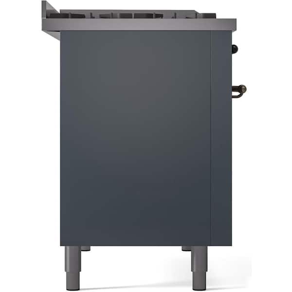Nostalgie II 48 in. Dual Fuel Natural Gas Range with 8-Burnerss, Griddle, Burnished Trim in Blue Grey