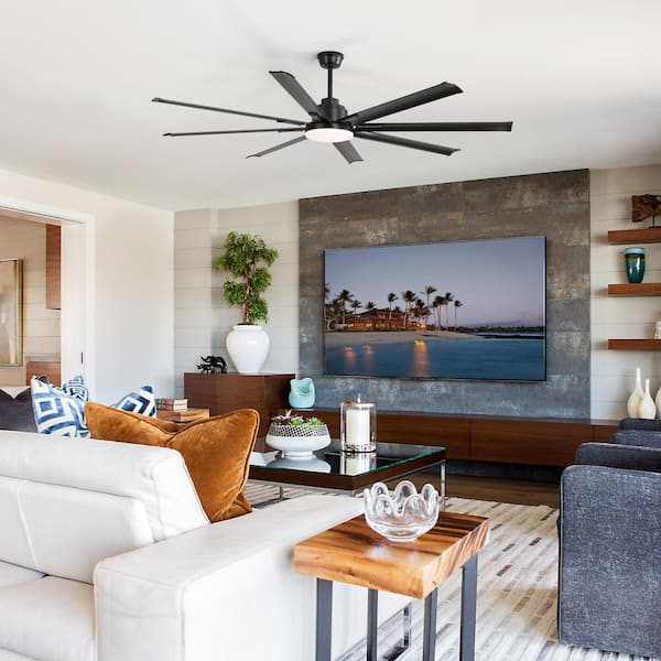 84 in. Indoor/Outdoor Black Smart Industrial Ceiling Fan with LED Light and Remote App Control