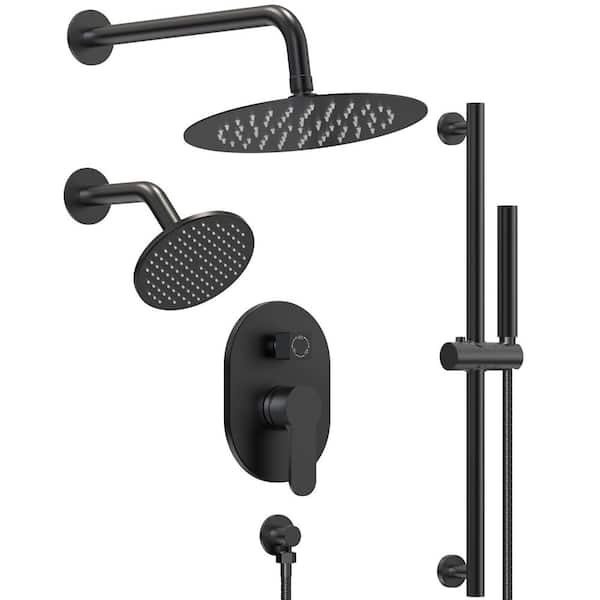 10&6 in. Dual Round Shower Heads Double Handle 3-Spray Tub and Shower Faucet 2.5 GPM in. Matte Black Valve Included