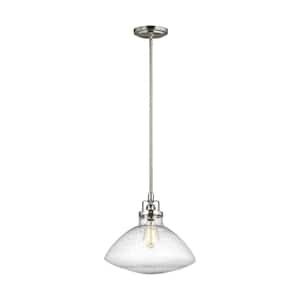 Belton 1-Light Brushed Nickel Pendant with Clear Seeded Glass Shade