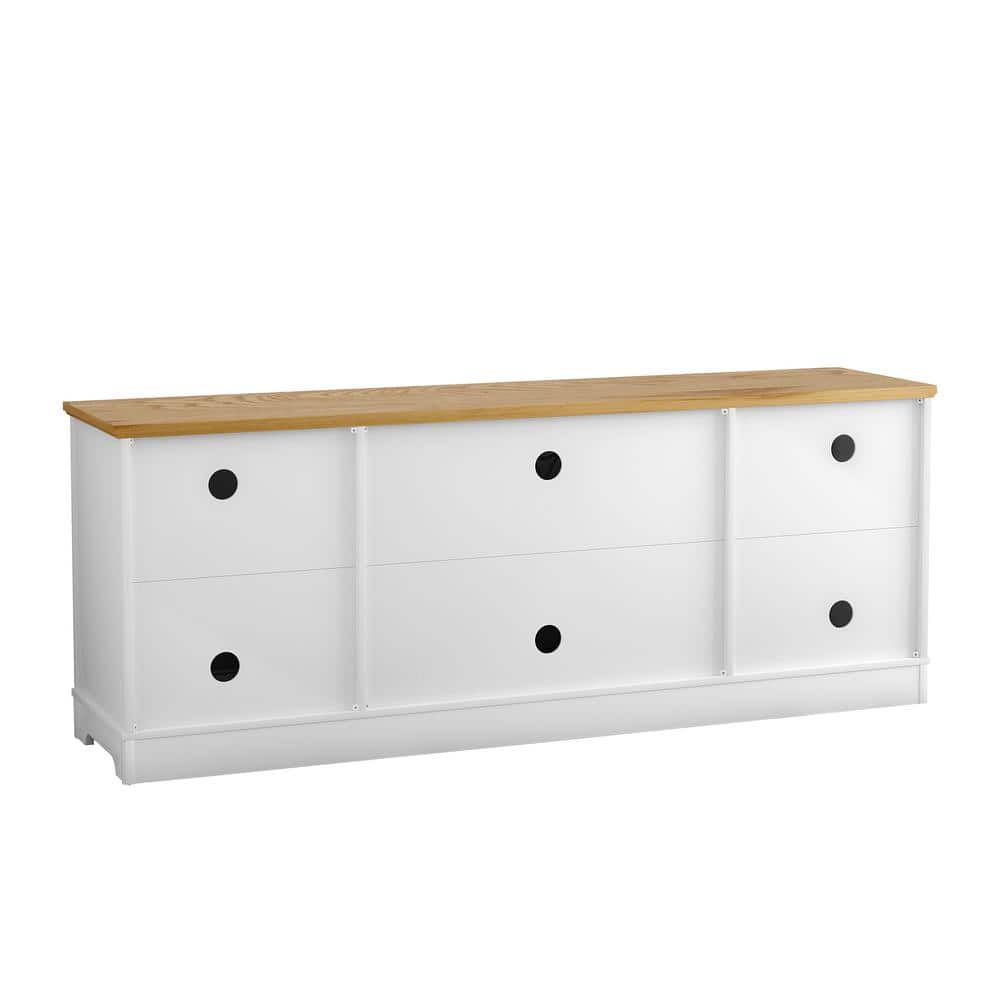 Grayish-White 70" TV Stand with Lattice Doors and Wood Top