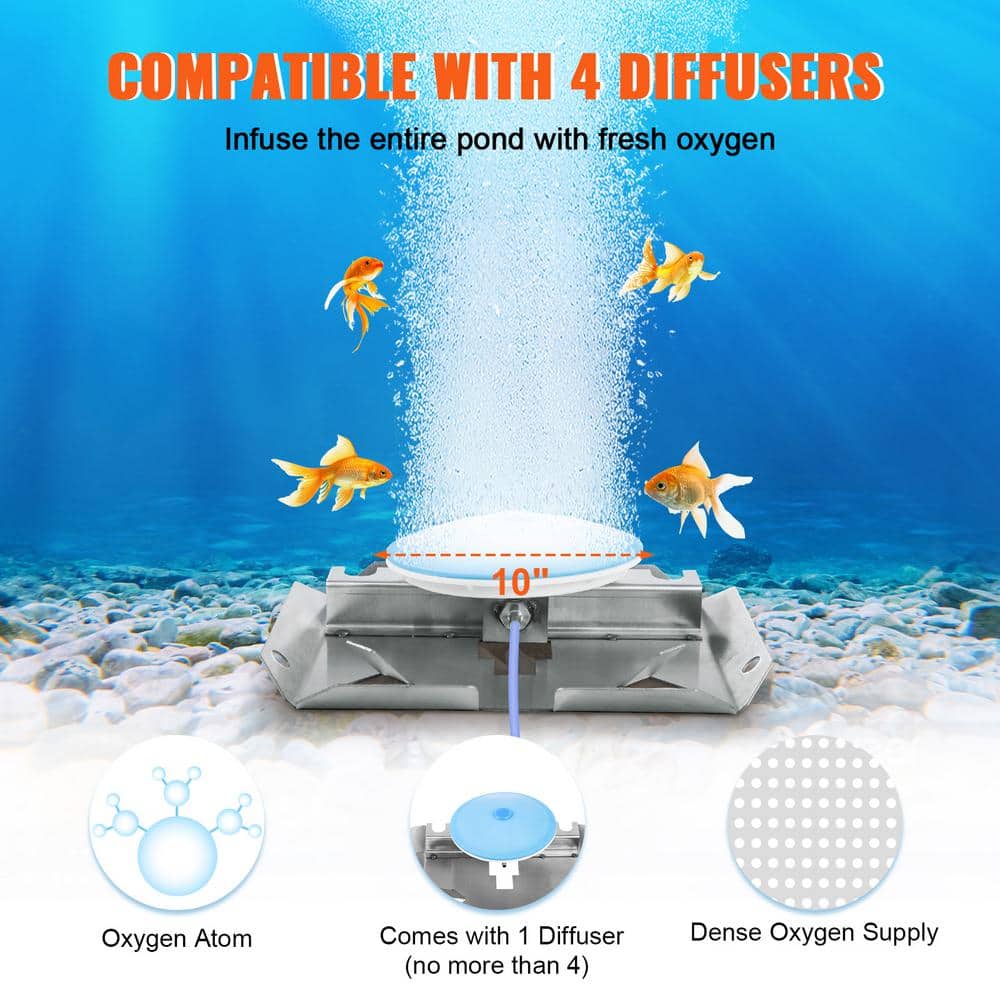 VEVOR 3/4 HP Silver Metal Pond Aerator Kit with Blue Tubing