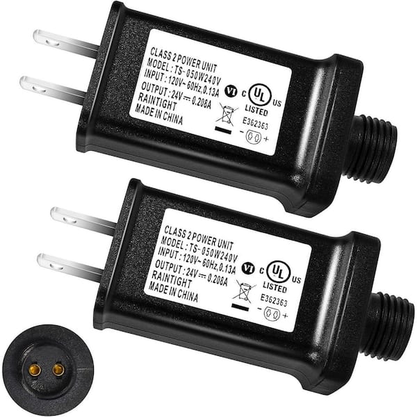 2 PCS LED Transformer Replacement 24V 0. 2A Class 2 Power Supply US Plug for Holiday String Lights IP44 Waterproof