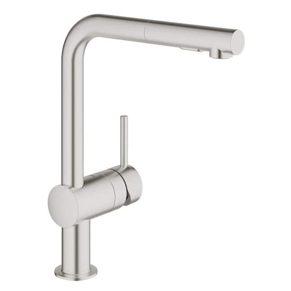 GROHE Minta Single-Handle Pull-Out Sprayer Kitchen Faucet in Super Steel