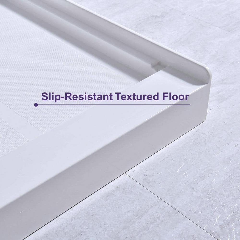 36" White Solid Surface Shower Pan Base with Brushed Gold Drain Cover