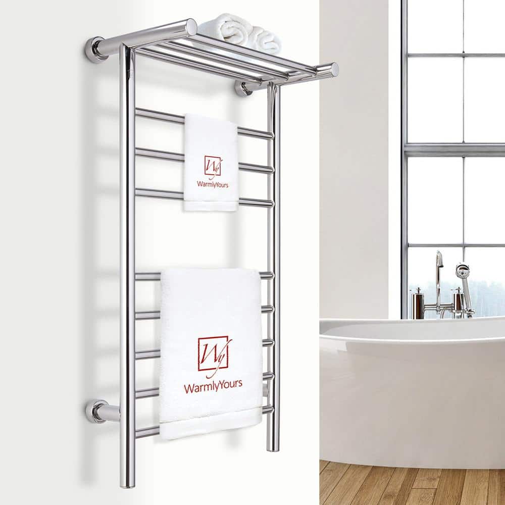 Summit Polished Stainless Steel Wall-Mounted Towel Warmer with Heated Shelf