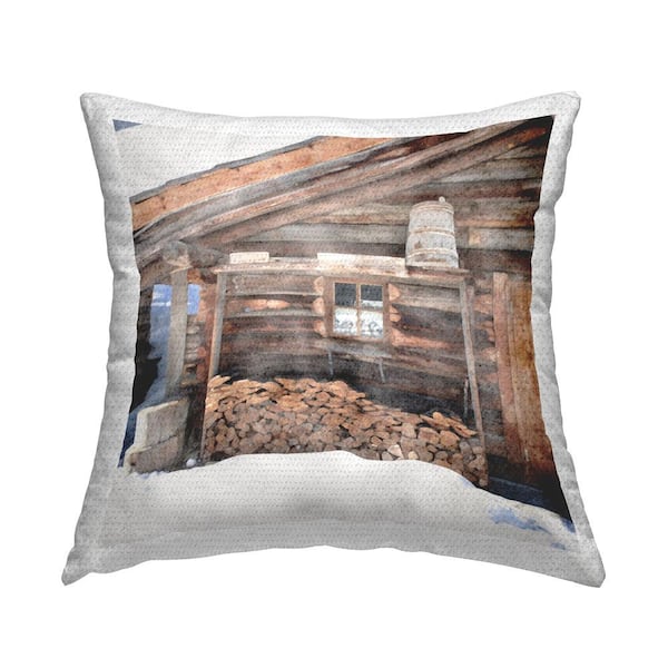 Stupell Industries Winter Cabin Lumber Stacks Brown Square Outdoor Throw Pillow