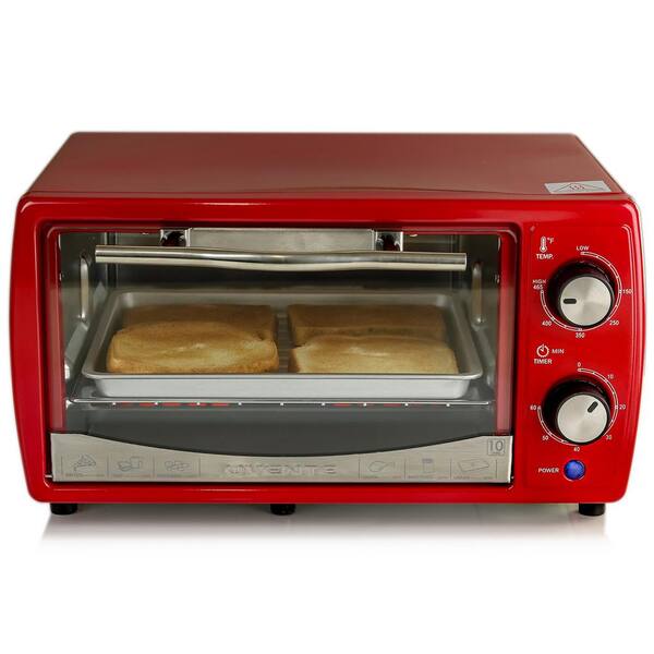 Ovente 700-Watt 4-Slice Red Electric Toaster Oven with Timer Knob and Tempered Glass Door Cool-Touch Handle, Includes LED Light