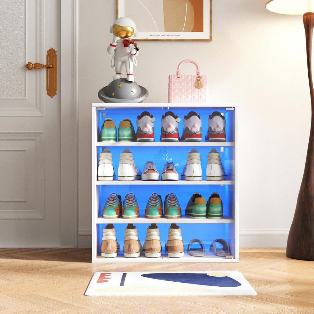 GOGEXX 28.35 in. H x 14.76 in. W White LED Shoe Storage Cabinet