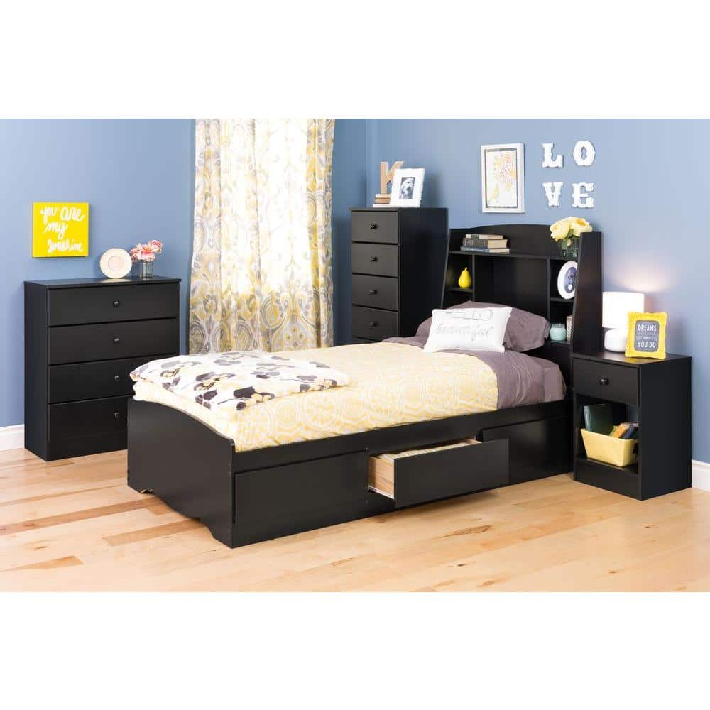 Sleek Deep Black Tall Dresser with Crystal Knobs and Spacious Drawers
