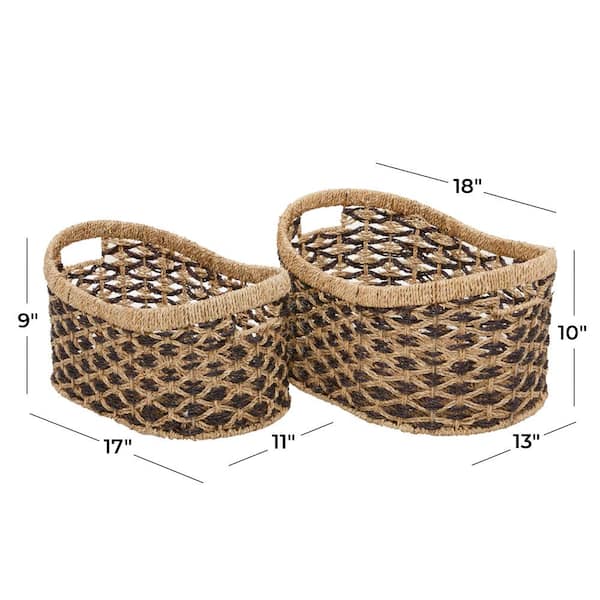 Litton Lane Seagrass Handmade Two Toned Storage Basket with