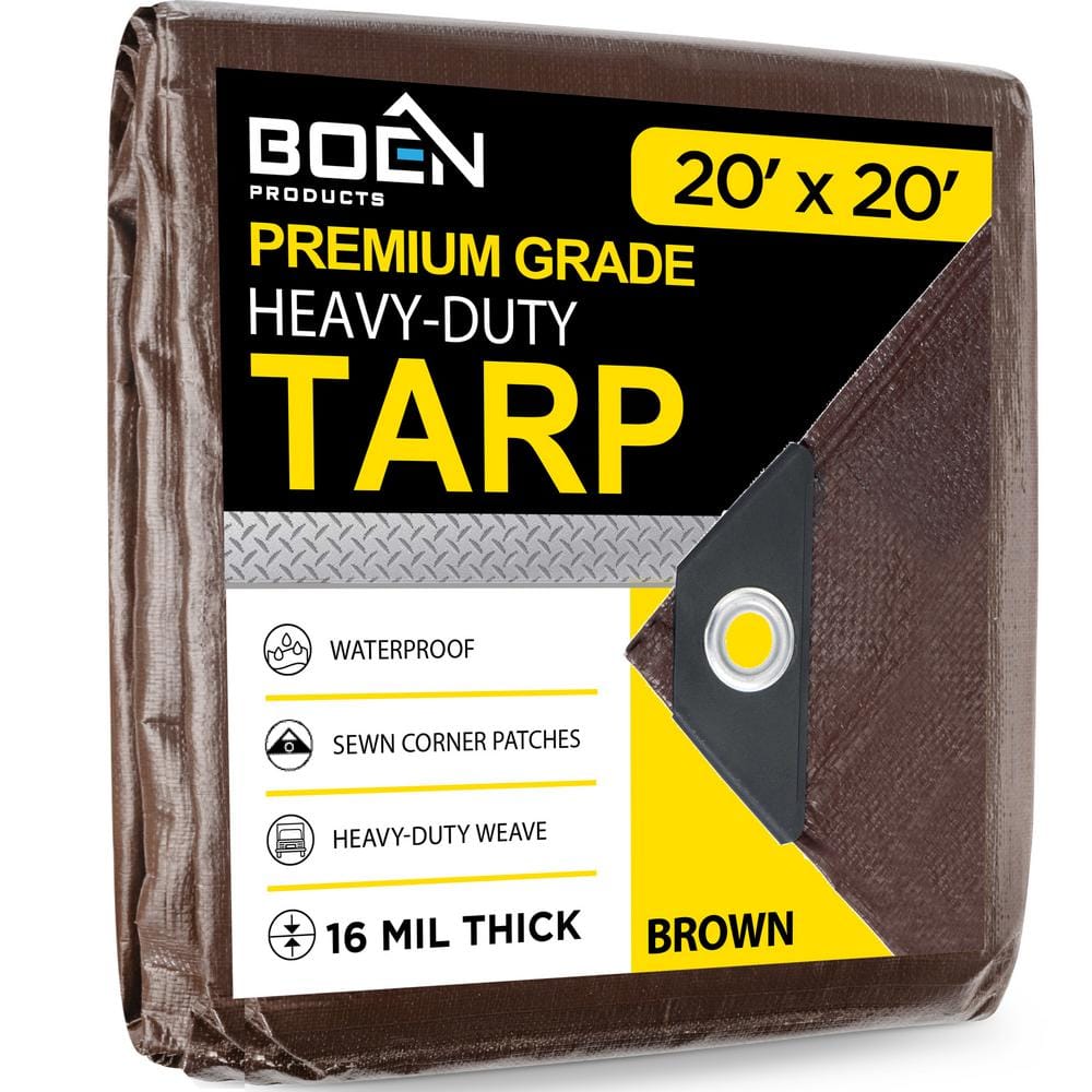 BOEN Ultra Heavy-Duty Brown Tarps 20 ft. x 20 ft. Waterproof and UV ...