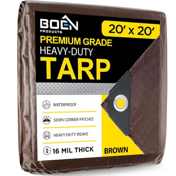 Ultra Heavy-Duty Brown Tarps 20 ft. x 20 ft. Waterproof and UV Resistant, 16 Mil Thick