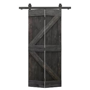22 in. x 84 in. K Series Solid Core Charcoal Black Stained DIY Wood Bi-Fold Barn Door with Sliding Hardware Kit