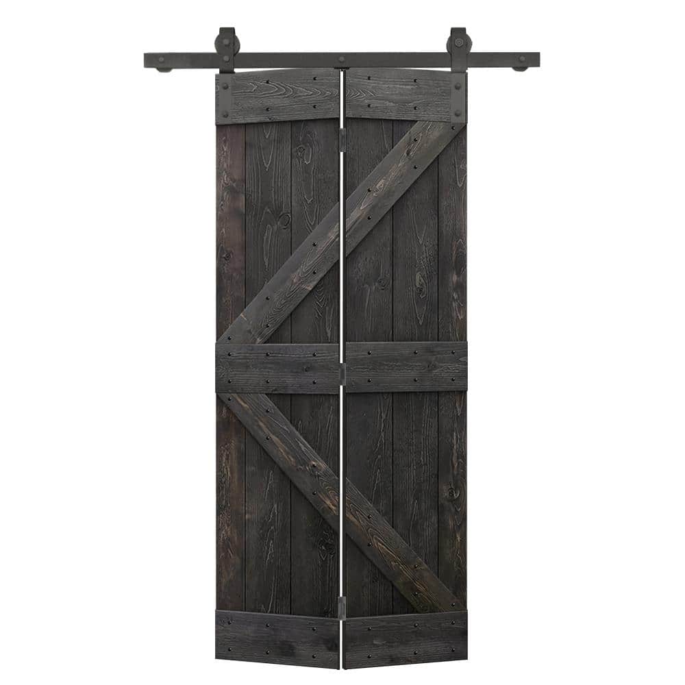 32 in. x 84 in. K Series Solid Core Charcoal Black Stained DIY Wood Bi-Fold Barn Door with Sliding Hardware Kit price history on PriceWatchPro