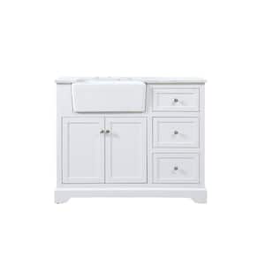 Timeless Home 42 in. W x 22 in. D x 34.75 in. H Single Bathroom Vanity Side Cabinet in White with White Marble Top