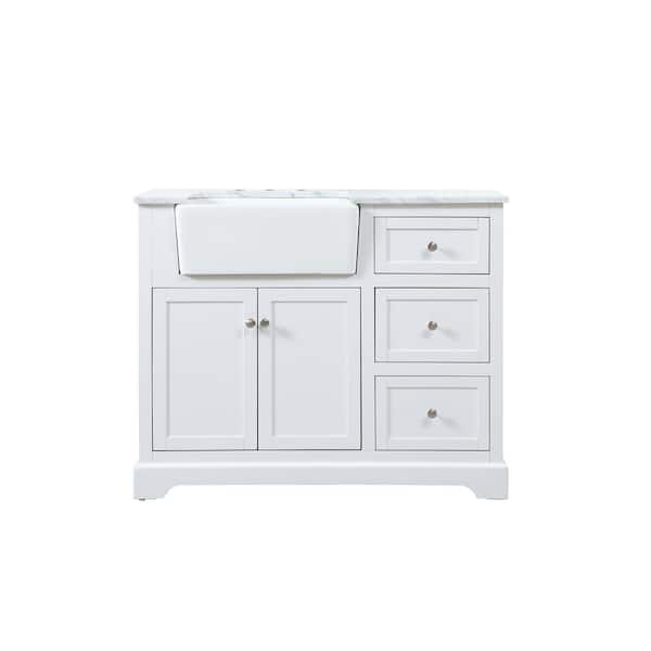 Unbranded Timeless Home 42 in. W x 22 in. D x 34.75 in. H Single Bathroom Vanity Side Cabinet in White with White Marble Top