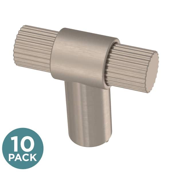 Liberty (10-Pack) Fluted 1-1/4 in. (32 mm) Modern Satin Nickel T-Shaped Bar Cabinet Knobs