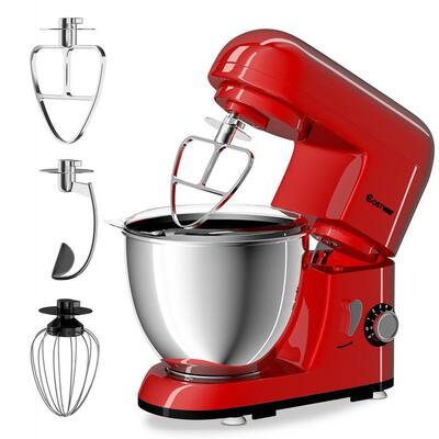 550W 4.3 qt. . 6-Speed Red Stainless Steel Stand Mixer with Tilt-Head