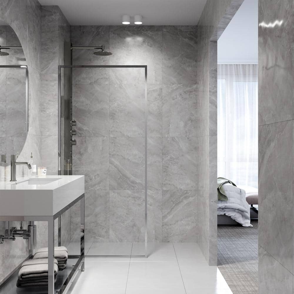 Meridian 34" W x 74" H Chrome Clear Glass Shower Screen
