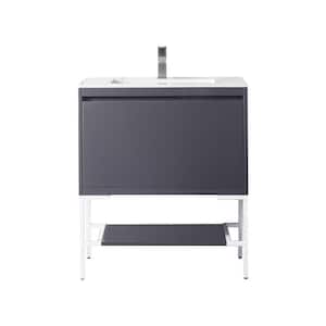 Milan 31.5 in. W x 18.1 in. D x 36 in. H Bathroom Vanity in Modern Grey Glossy with Glossy White Composite Top