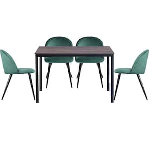 Brandt Zomba Green 5 Pieces Rectangle MDF Walnut Top Dining Table Chair Set With 4 Upholstered Dining Chair