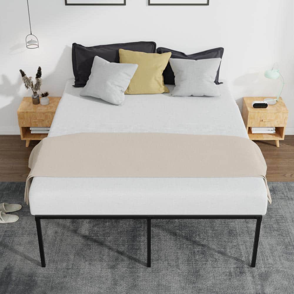 King Black Metal Frame Platform Bed with Steel Slats