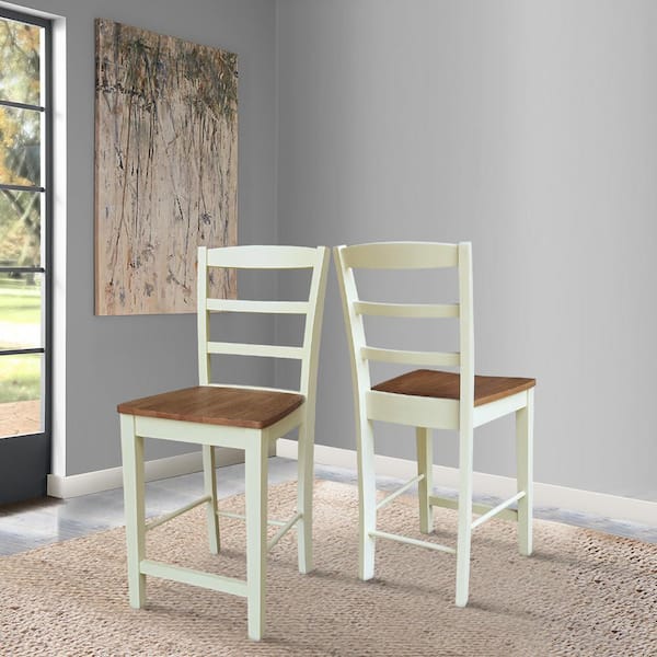 International Concepts Madrid 24 in. H Hickory/Shell High Back Solid Wood Counter Stool with Wood Seat