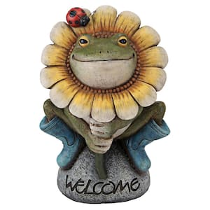 11.5 in. H Flowery Frog Garden Welcome Statue