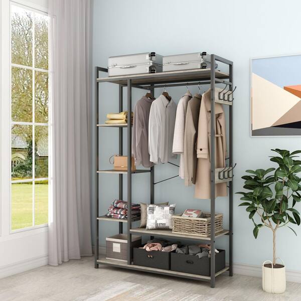 Freestanding Closet Organizer Heavy Duty, Closet Clothes Organizer,  Freestanding Closet Organizer System, Holds 200 Lbs Metal Closet Rack,  Clothes Rack, Rustic Brown