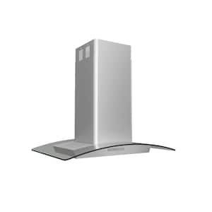 Milano 36 in. Convertible Island Mount Range Hood with LED Lights in Stainless Steel with Glass Canopy