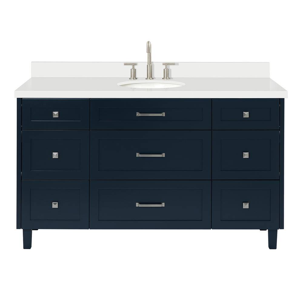 Midnight Blue Freestanding Single Sink Vanity with Quartz Top