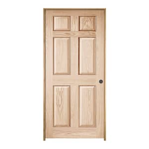 24 in. x 80 in. Oak Unfinished Left-Hand 6-Panel Wood Single Prehung Interior Door
