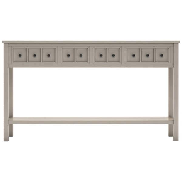Unbranded 60 in. W x 11 in. D x 34 in. H Gray Wash Linen Cabinet Console Table with 2 Size Drawers and Bottom Shelf