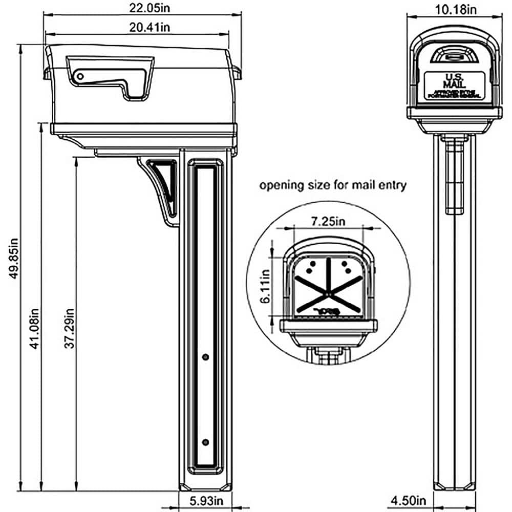Classic Black Plastic Double Door Post Mount Mailbox